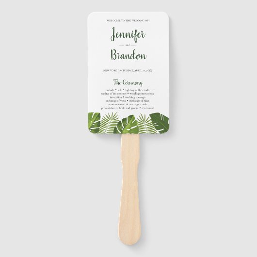 Tropische bladeren bruiloft programma fan handwaaier (Voorkant)