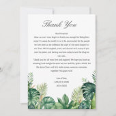 Tropische bladeren bruiloft receptietafels bedankkaart (Voorkant)