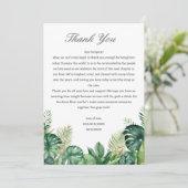 Tropische bladeren bruiloft receptietafels bedankkaart (Staand voorkant)