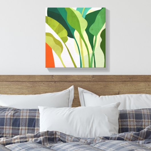 Tropische bladeren canvas afdruk (Insitu (Slaapkamer))