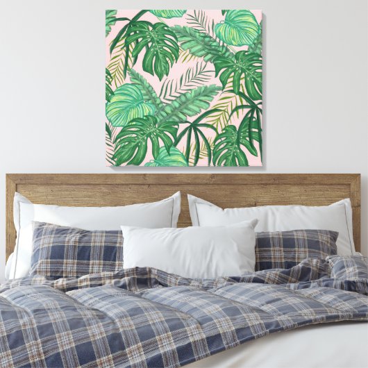 Tropische bladeren canvas afdruk (Insitu (Slaapkamer))