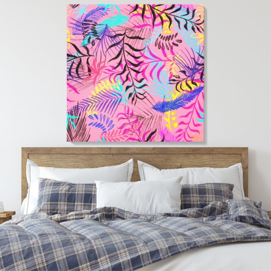 Tropische bladeren canvas afdruk (Insitu (Slaapkamer))