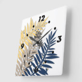 Tropische bladeren cartoon abstract in beige kleur vierkante klok (Hoek)