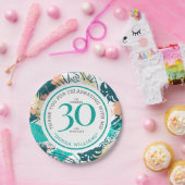 Tropische bladeren collage 30e verjaardag viering papieren bordje (Feest)