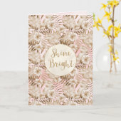 Tropische bladeren Cream Blush Gold Glitter Shine Kaart (Gele Bloem)