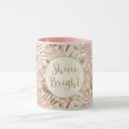 Tropische bladeren Cream Blush Gold Glitter Shine Mok