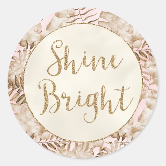 Tropische bladeren Cream Blush Gold Glitter Shine Ronde Sticker (Voorkant)