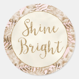 Tropische bladeren Cream Blush Gold Glitter Shine Ronde Sticker