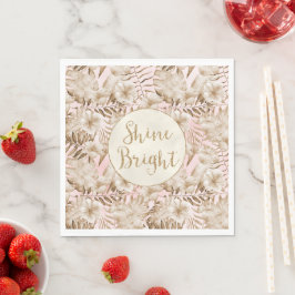 Tropische bladeren Cream Blush Gold Glitter Shine Servet