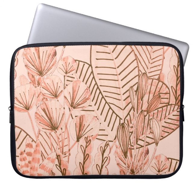 Tropische bladeren: creatief met de hand getekend  laptop sleeve (Voorkant)