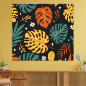 Tropische bladeren: donker naadloos. canvas afdruk (Insitu (Woonkamer))