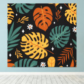 Tropische bladeren: donker naadloos. canvas afdruk (Insitu (Houten vloer))