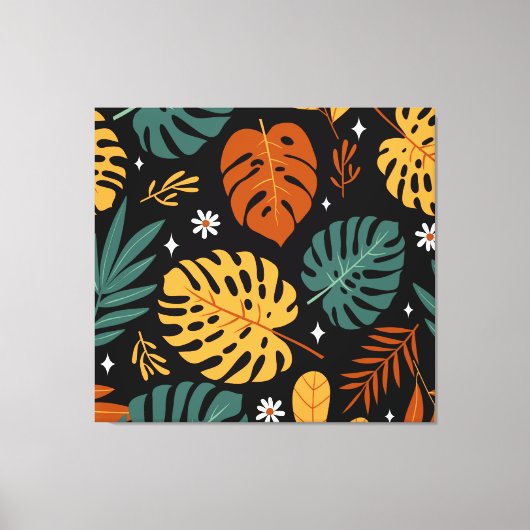 Tropische bladeren: donker naadloos. canvas afdruk (Voorkant)