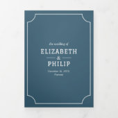 Tropische bladeren Dusty Blue Wereldkaart bruiloft Drieluik Uitnodiging (Cover)