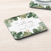 Tropische bladeren elegante bruiloft bier onderzetter (Linkerzijde)