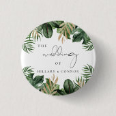 Tropische bladeren elegante bruiloft gast gunst ronde button 3,2 cm (Voorkant)