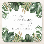 Tropische bladeren elegante bruiloft kartonnen onderzetters (Voorkant)