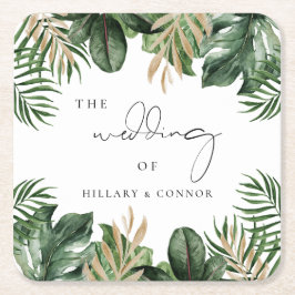Tropische bladeren elegante bruiloft kartonnen onderzetters