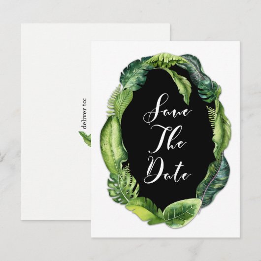 Tropische Bladeren Elegante Huwelijkskaart Save th Aankondigingskaart (Voorkant / Achterkant)