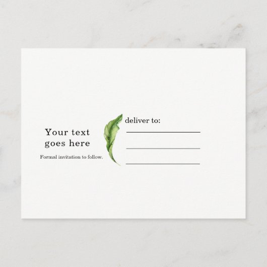 Tropische Bladeren Elegante Trouwkaart Save the Da Aankondigingskaart (Achterkant)