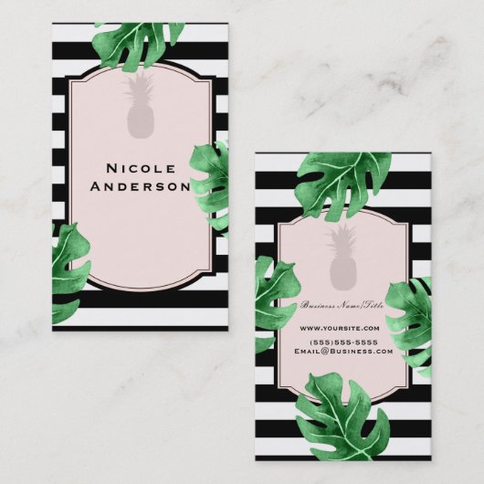 Tropische bladeren en ananas elegant gematigd gest visitekaartje (Voorkant / Achterkant)