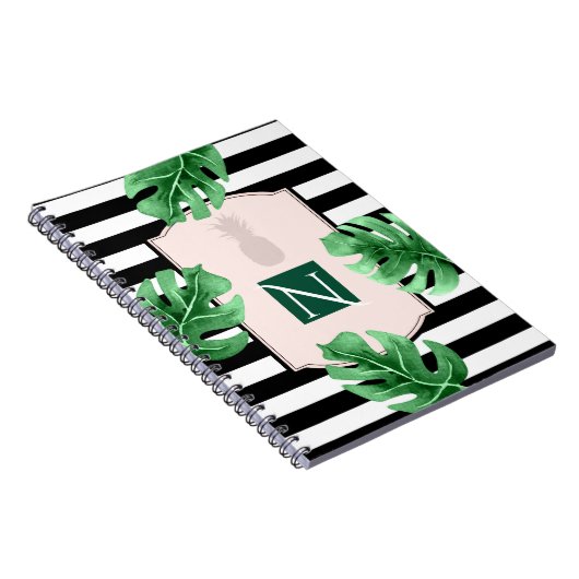 Tropische bladeren en ananas Elegant grafisch mono Notitieboek (Rechterzijde)