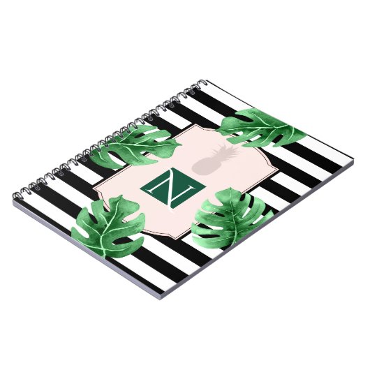 Tropische bladeren en ananas Elegant grafisch mono Notitieboek (Linkerzijde)