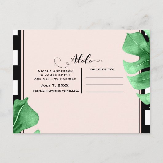 Tropische bladeren en ananas legant sparen de datu aankondigingskaart (Achterkant)