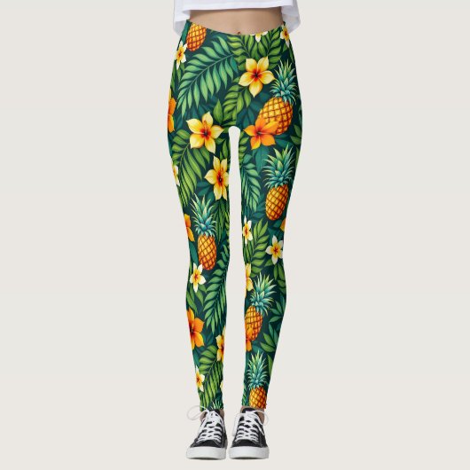 Tropische bladeren en ananaspatroon leggings (Voorkant)