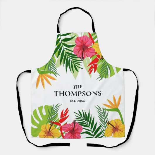 Tropische bladeren en bloemen - Aangepaste achtern Schort (Voorkant)
