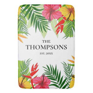Tropische Bladeren en Bloemen Aangepaste Achternaa Badmat