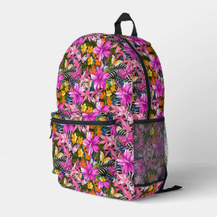 Tropische bladeren en bloemen bedrukte rugzak