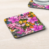 Tropische bladeren en bloemen bier onderzetter (Linkerzijde)