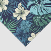 Tropische bladeren en bloemen blauw en wit tissuepapier (Detail)