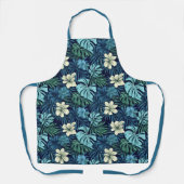 Tropische bladeren en bloemen blauw groen schort (Voorkant)