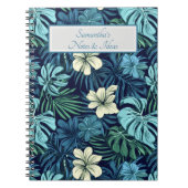 Tropische bladeren en bloemen blauw notitieboek (Voorkant)