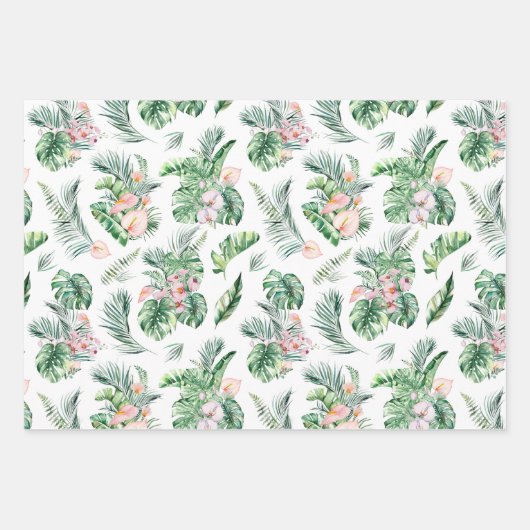 Tropische bladeren en bloemen botanisch inpakpapier vel (Voorkant 2)