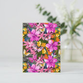 Tropische bladeren en bloemen briefkaart (Staand voorkant)