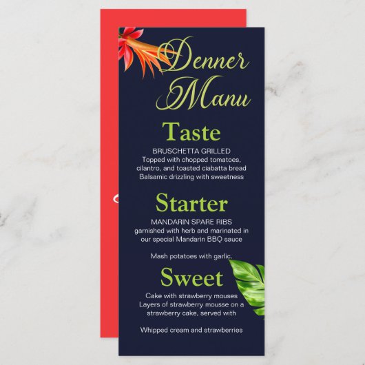 Tropische bladeren en bloemen bruiloft menu (Voorkant / Achterkant)