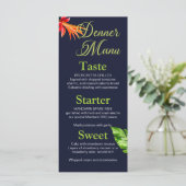 Tropische bladeren en bloemen bruiloft menu (Staand voorkant)