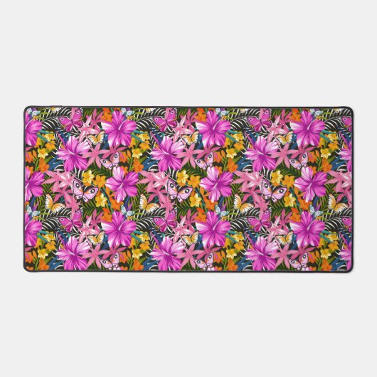 Tropische bladeren en bloemen bureaumat (Voorkant)