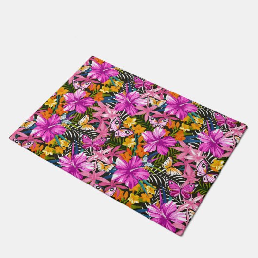 Tropische bladeren en bloemen deurmat (Schuin)