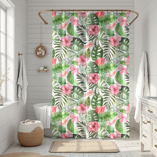 Tropische bladeren en bloemen douchegordijn