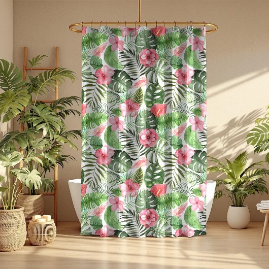 Tropische bladeren en bloemen douchegordijn