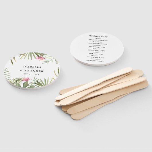 Tropische bladeren en bloemen handwaaier (Niet-gemonteerd)