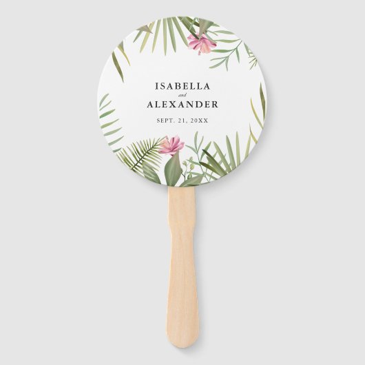 Tropische bladeren en bloemen handwaaier (Voorkant)