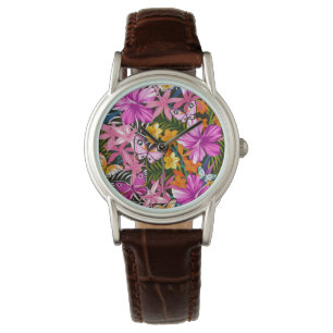 Tropische bladeren en bloemen horloge