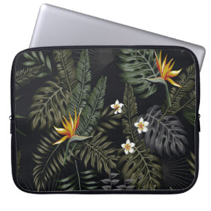 Tropische bladeren en bloemen in de nachtelijke st laptop sleeve