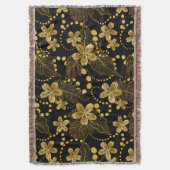 tropische bladeren en bloemen in goud op zwart deken (Voorkant Verticaal)