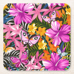 Tropische bladeren en bloemen kartonnen onderzetters